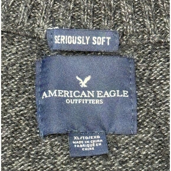 American Eagle Outfitters Seriously Soft Mens XL Gray Sweater w Button-Up Collar - Picture 5 of 13